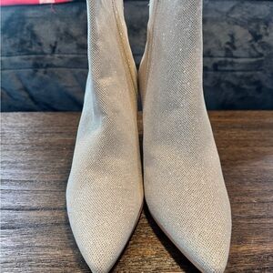 Cream Suede Ankle Heeled Boots